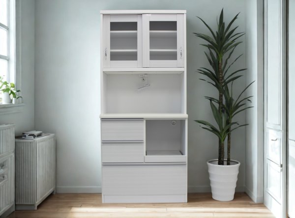 画像1: キッチン　収納　食器棚　ケント　ホワイト木目　８０・１２０サイズ (1)