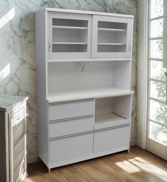 画像5: キッチン　収納　食器棚　ケント　ホワイト木目　８０・１２０サイズ (5)