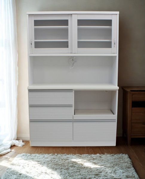 画像4: キッチン　収納　食器棚　ケント　ホワイト木目　８０・１２０サイズ (4)